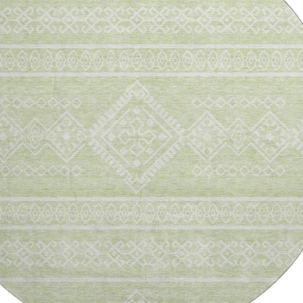HomeRoots 8' Mint Green Southwestern Round Rug - Durable, Washable, UV-Protected for Indoor & Outdoor Style! 671645