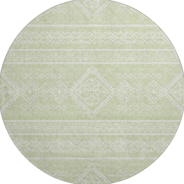 HomeRoots 8' Mint Green Southwestern Round Rug - Durable, Washable, UV-Protected for Indoor & Outdoor Style! 671645