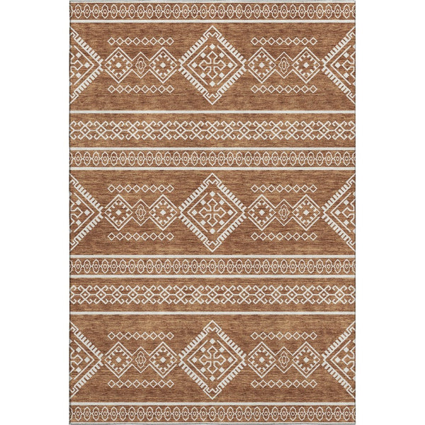 HomeRoots 5' X 8' Rust & Ivory Southwestern Area Rug - Washable, UV-Protected, Durable, Perfect for Families! 671650