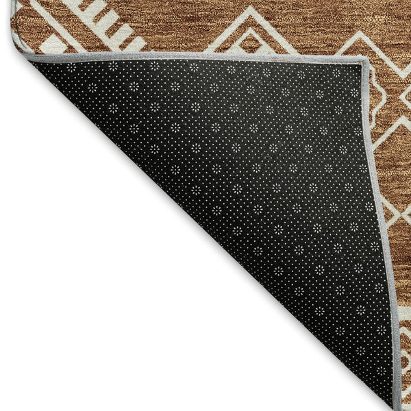 HomeRoots 5' X 8' Rust & Ivory Southwestern Area Rug - Washable, UV-Protected, Durable, Perfect for Families! 671650