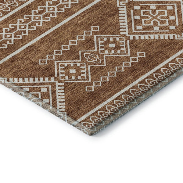 HomeRoots 5' X 8' Rust & Ivory Southwestern Area Rug - Washable, UV-Protected, Durable, Perfect for Families! 671650