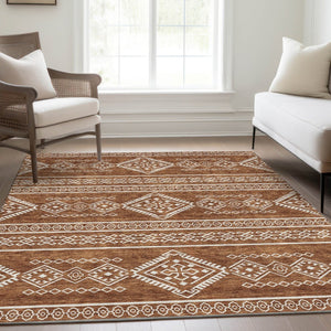 HomeRoots 5' X 8' Rust & Ivory Southwestern Area Rug - Washable, UV-Protected, Durable, Perfect for Families! 671650