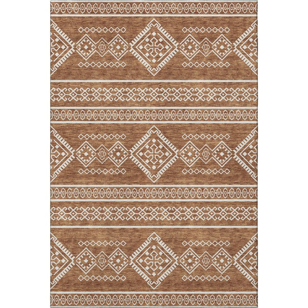 HomeRoots 5' X 8' Rust & Ivory Southwestern Area Rug - Washable, UV-Protected, Durable, Perfect for Families! 671650