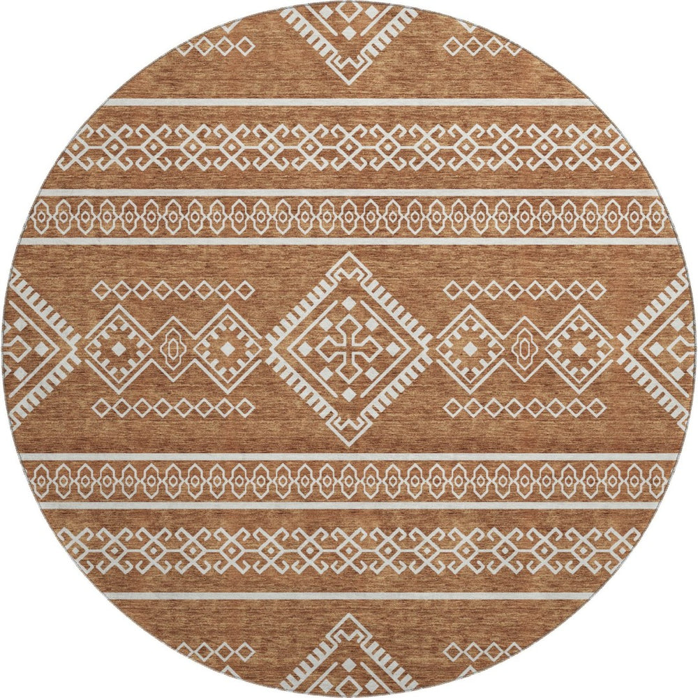 HomeRoots 8' Southwestern Round Rug in Rust & Ivory - Washable, UV Protected, Durable & Pet-Friendly Design 671651