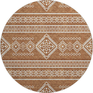 HomeRoots 8' Southwestern Round Rug in Rust & Ivory - Washable, UV Protected, Durable & Pet-Friendly Design 671651