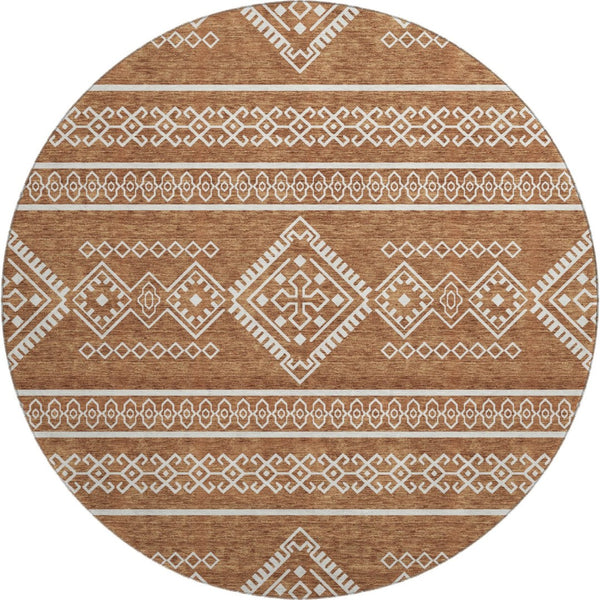 HomeRoots 8' Southwestern Round Rug in Rust & Ivory - Washable, UV Protected, Durable & Pet-Friendly Design 671651