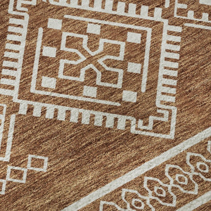 HomeRoots 8' Southwestern Round Rug in Rust & Ivory - Washable, UV Protected, Durable & Pet-Friendly Design 671651