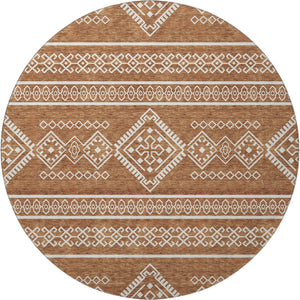HomeRoots 8' Southwestern Round Rug in Rust & Ivory - Washable, UV Protected, Durable & Pet-Friendly Design 671651