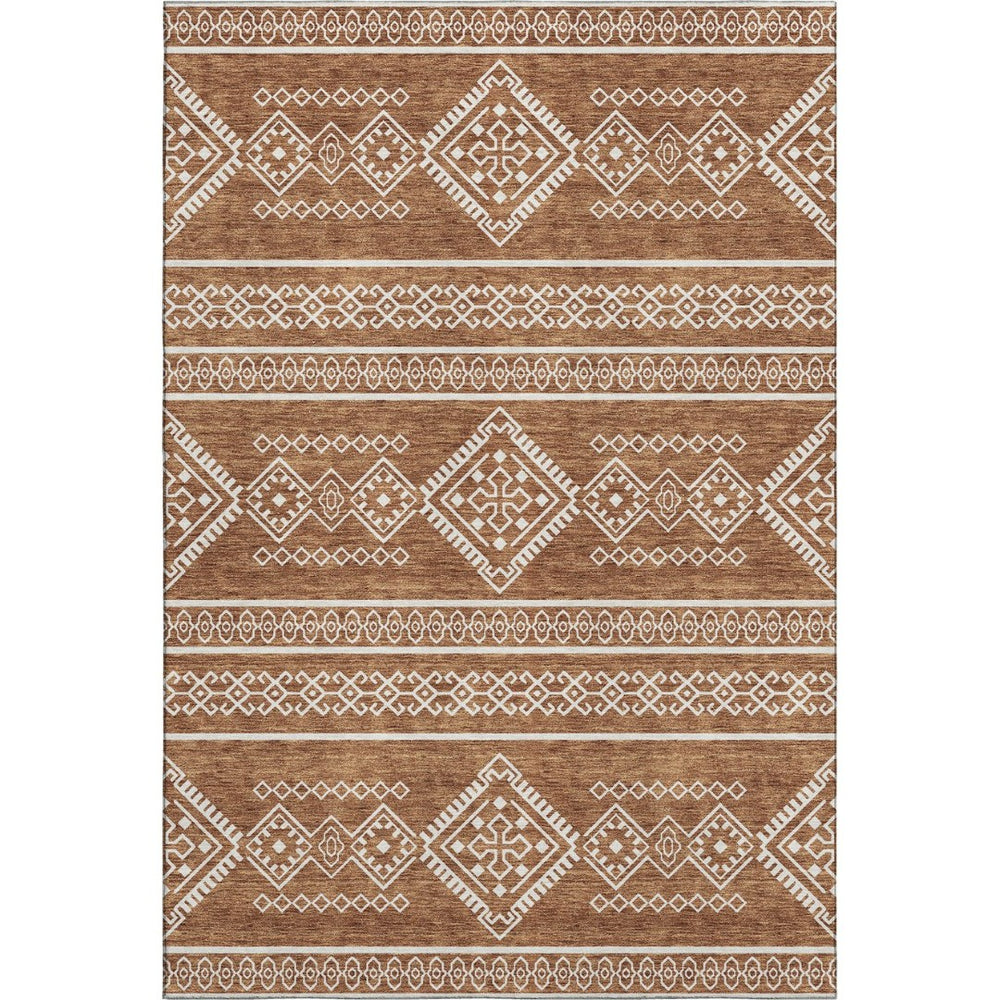 HomeRoots 8' X 10' Southwestern Rust and Ivory Area Rug - Washable, Stain-Resistant, UV Protected for Homes 671652
