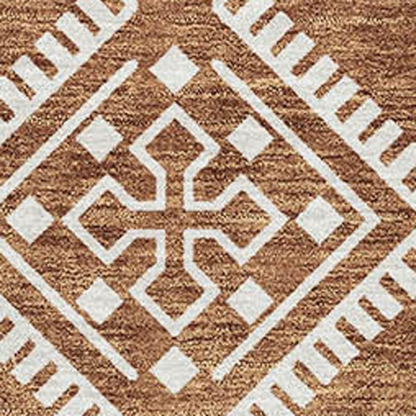 HomeRoots 9' X 12' Southwestern Washable Area Rug in Rust & Ivory - Durable, UV-Protected, Easy Care Design 671653
