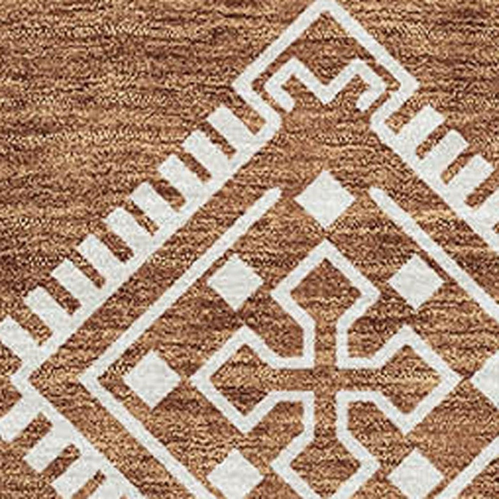 HomeRoots 10' X 14' Southwestern Washable Area Rug in Rust & Ivory - Durable, UV-Protected, Easy-Care Design 671654