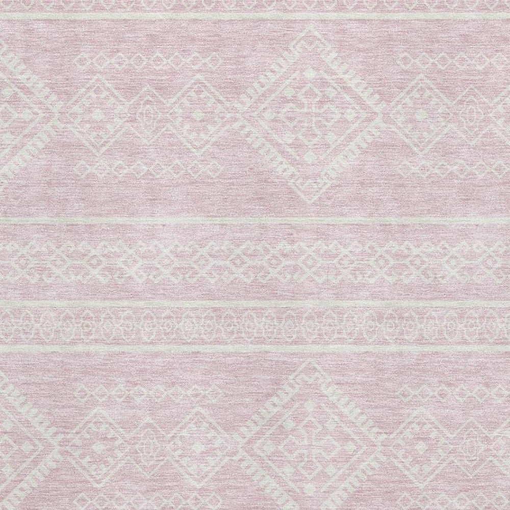 HomeRoots 5' X 8' Pink and Ivory Southwestern Washable Area Rug with UV Protection for Stylish, Durable Living 671656