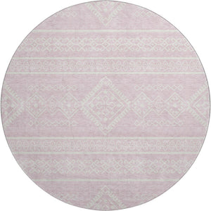 HomeRoots 8' Pink and Ivory Southwestern Round Rug - Washable, UV-Protected, Stylish for Homes & Patios 671657