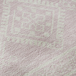 HomeRoots 8' Pink and Ivory Southwestern Round Rug - Washable, UV-Protected, Stylish for Homes & Patios 671657
