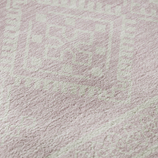 HomeRoots 8' Pink and Ivory Southwestern Round Rug - Washable, UV-Protected, Stylish for Homes & Patios 671657