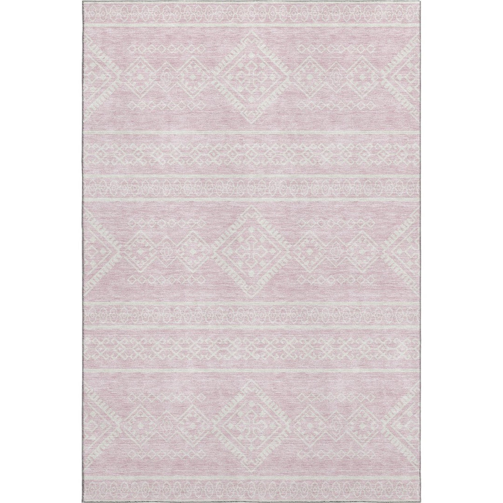 HomeRoots 8' X 10' Pink and Ivory Southwestern Area Rug - Washable, UV-Protected, Pet-Friendly Comfort! 671658