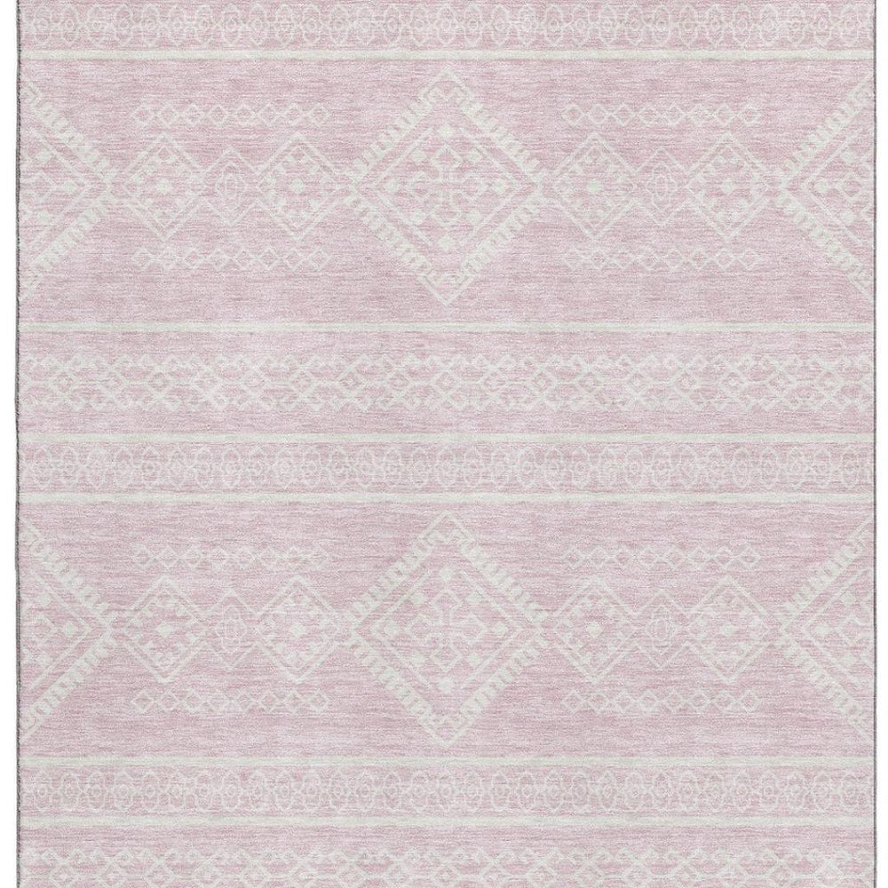 HomeRoots 8' X 10' Pink and Ivory Southwestern Area Rug - Washable, UV-Protected, Pet-Friendly Comfort! 671658