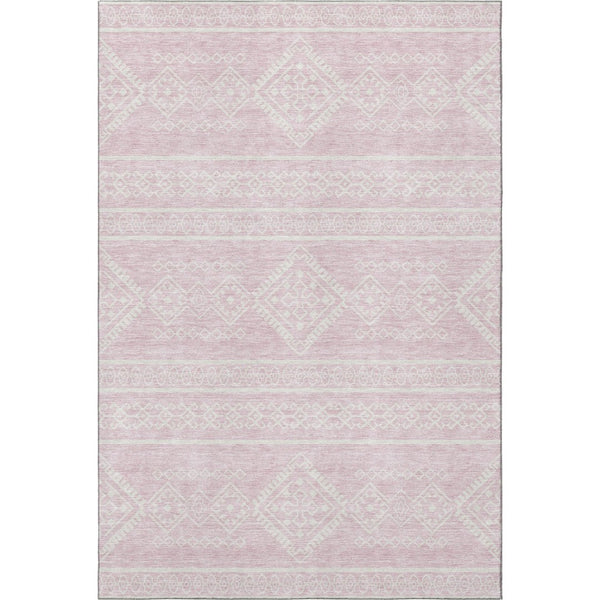 HomeRoots 8' X 10' Pink and Ivory Southwestern Area Rug - Washable, UV-Protected, Pet-Friendly Comfort! 671658