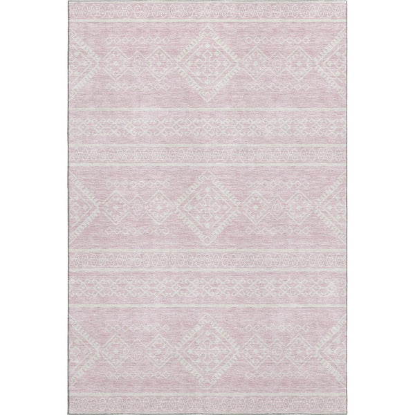 HomeRoots 9' X 12' Pink And Ivory Southwestern Washable Area Rug – UV Protected, Stain-Resistant & Durable Design 671659