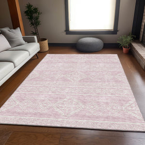 HomeRoots 9' X 12' Pink And Ivory Southwestern Washable Area Rug – UV Protected, Stain-Resistant & Durable Design 671659
