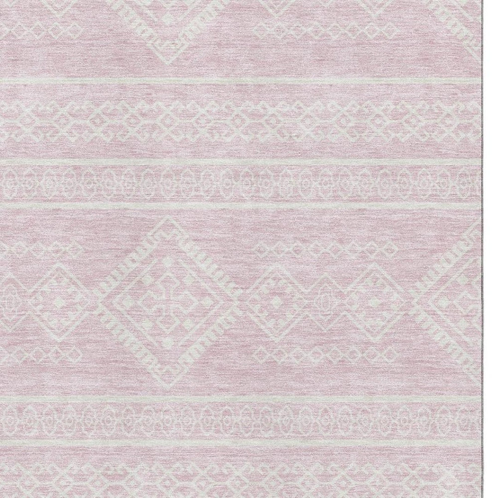 HomeRoots 9' X 12' Pink And Ivory Southwestern Washable Area Rug – UV Protected, Stain-Resistant & Durable Design 671659