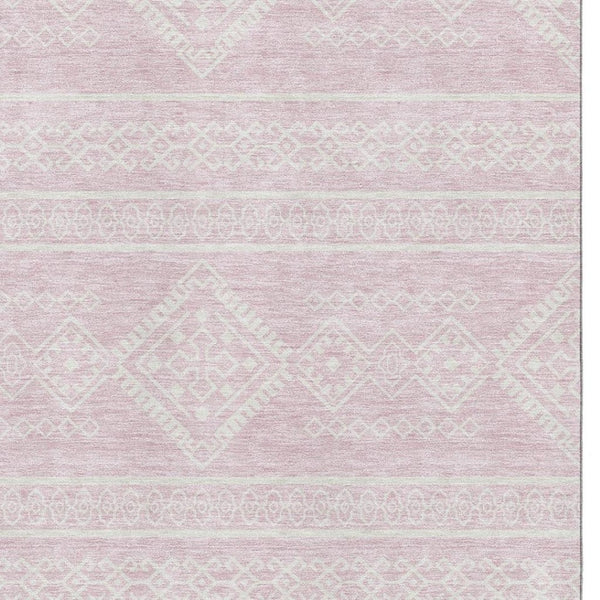 HomeRoots 9' X 12' Pink And Ivory Southwestern Washable Area Rug – UV Protected, Stain-Resistant & Durable Design 671659