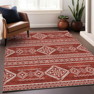 HomeRoots 5' X 8' Red And Ivory Southwestern Area Rug - Washable, UV Protected, Stylish & Durable Design 671662