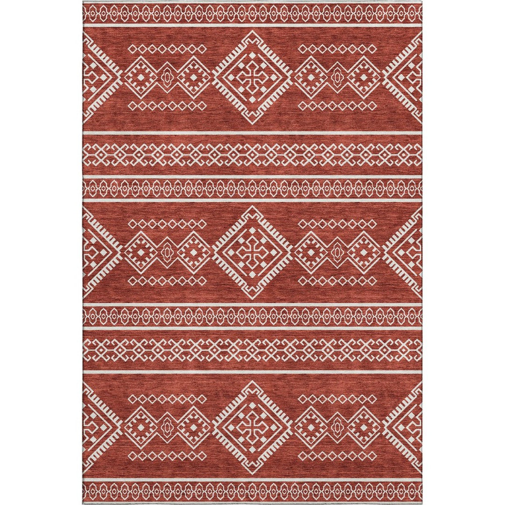 HomeRoots 5' X 8' Red And Ivory Southwestern Area Rug - Washable, UV Protected, Stylish & Durable Design 671662