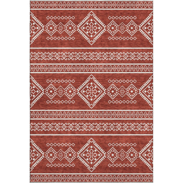 HomeRoots 5' X 8' Red And Ivory Southwestern Area Rug - Washable, UV Protected, Stylish & Durable Design 671662