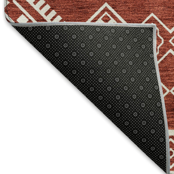 HomeRoots 5' X 8' Red And Ivory Southwestern Area Rug - Washable, UV Protected, Stylish & Durable Design 671662