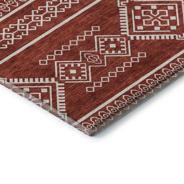 HomeRoots 5' X 8' Red And Ivory Southwestern Area Rug - Washable, UV Protected, Stylish & Durable Design 671662