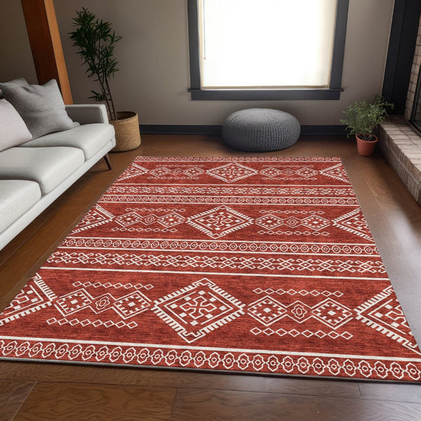 HomeRoots 5' X 8' Red And Ivory Southwestern Area Rug - Washable, UV Protected, Stylish & Durable Design 671662