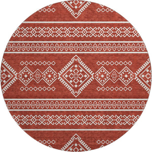 HomeRoots 8' Southwestern Washable Round Rug - Red & Ivory UV-Protected, Stain-Resistant for Home Comfort 671663