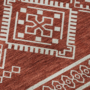 HomeRoots 8' Southwestern Washable Round Rug - Red & Ivory UV-Protected, Stain-Resistant for Home Comfort 671663