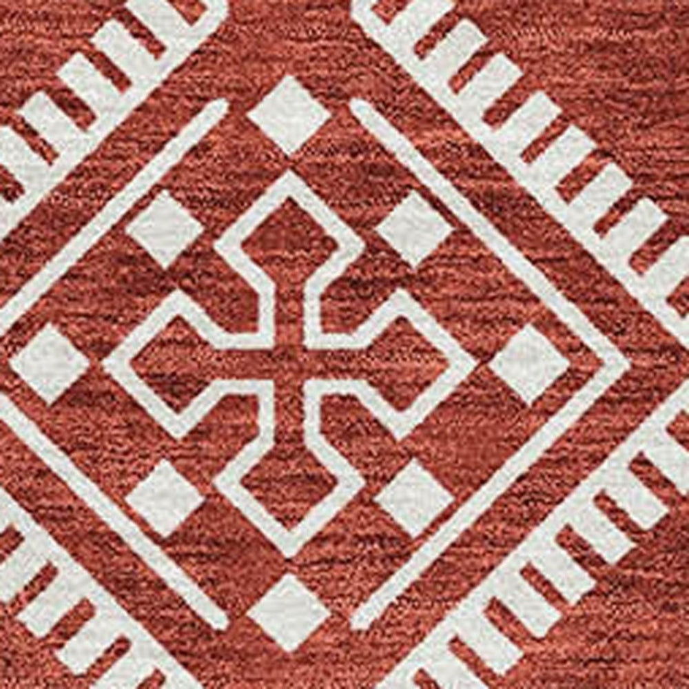 HomeRoots 8' X 10' Southwestern Red and Ivory Area Rug - Washable, UV Protected, Family-Friendly Design 671664