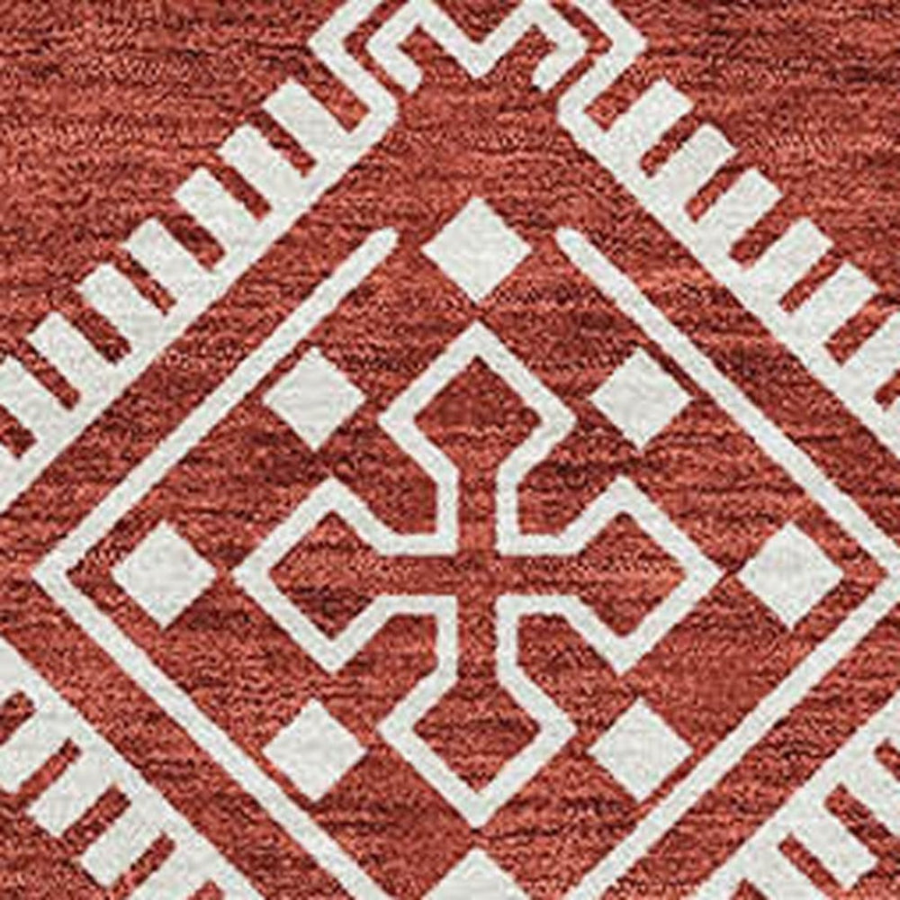 HomeRoots 9' X 12' Southwestern Washable Area Rug - Durable Red & Ivory Design with UV Protection & Stain Resistance 671665
