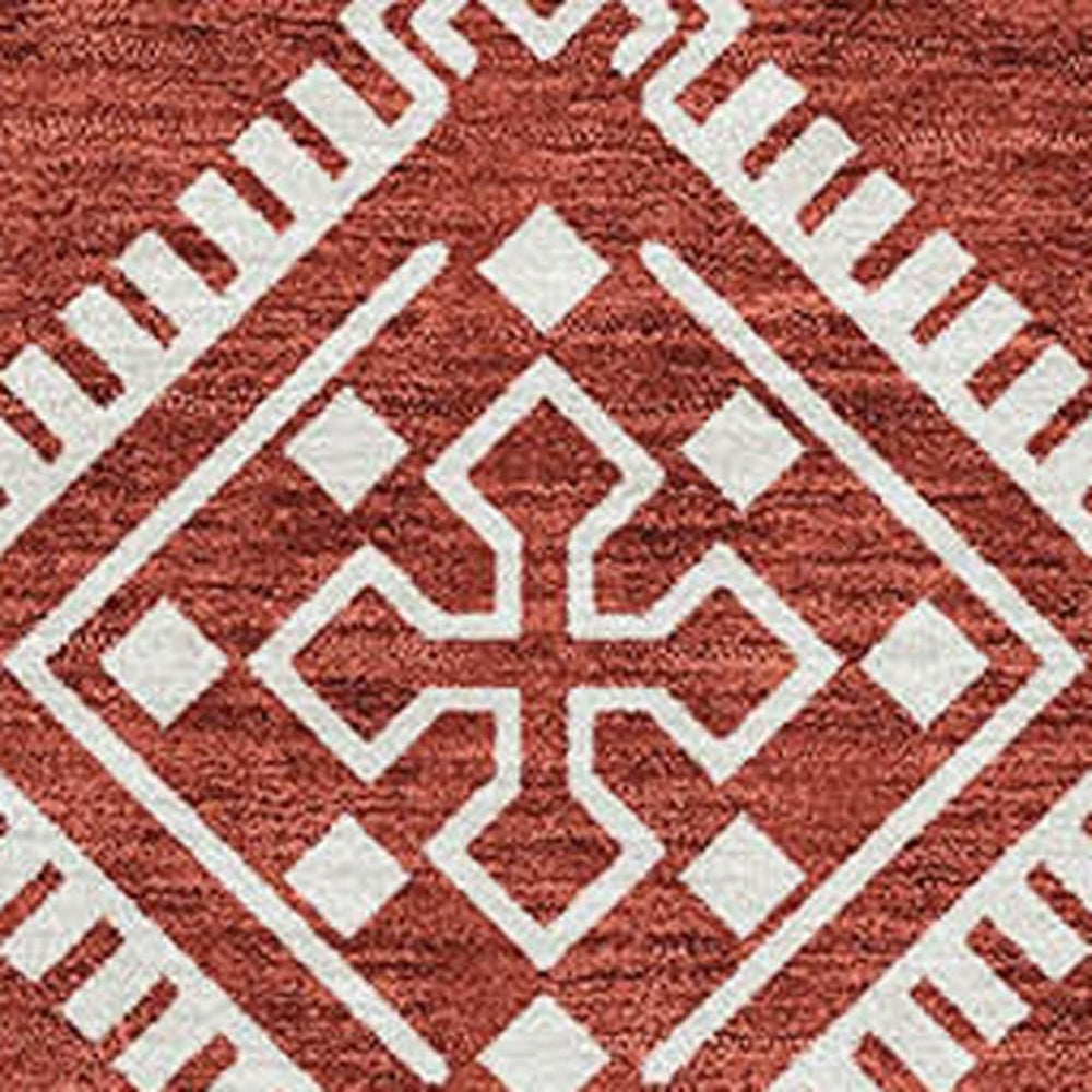HomeRoots 10' X 14' Red and Ivory Southwestern Area Rug - Washable, UV-Protected, Durable for Busy Homes 671666