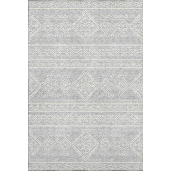 HomeRoots 10' X 14' Silver And Ivory Southwestern Area Rug - Washable, UV Protected, Ideal for Busy Homes 671672