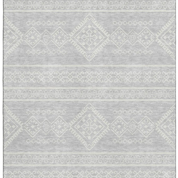 HomeRoots 10' X 14' Silver And Ivory Southwestern Area Rug - Washable, UV Protected, Ideal for Busy Homes 671672