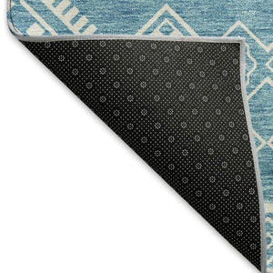 HomeRoots 8' Teal and Ivory Southwestern Round Rug – Washable, UV-Protected, Perfect for Busy Homes & Styles 671675