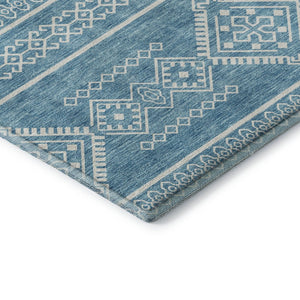 HomeRoots 8' Teal and Ivory Southwestern Round Rug – Washable, UV-Protected, Perfect for Busy Homes & Styles 671675