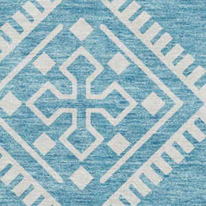 HomeRoots 8' Teal and Ivory Southwestern Round Rug – Washable, UV-Protected, Perfect for Busy Homes & Styles 671675