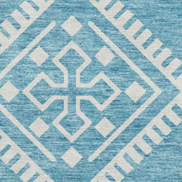 HomeRoots 8' Teal and Ivory Southwestern Round Rug – Washable, UV-Protected, Perfect for Busy Homes & Styles 671675