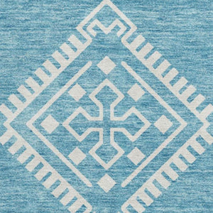 HomeRoots 8' Teal and Ivory Southwestern Round Rug – Washable, UV-Protected, Perfect for Busy Homes & Styles 671675