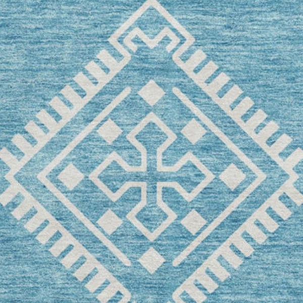 HomeRoots 8' Teal and Ivory Southwestern Round Rug – Washable, UV-Protected, Perfect for Busy Homes & Styles 671675