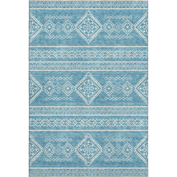 HomeRoots 10' X 14' Teal and Ivory Southwestern Area Rug - Washable, Stain Resistant, UV Protected for Indoor/Outdoor Use 671678