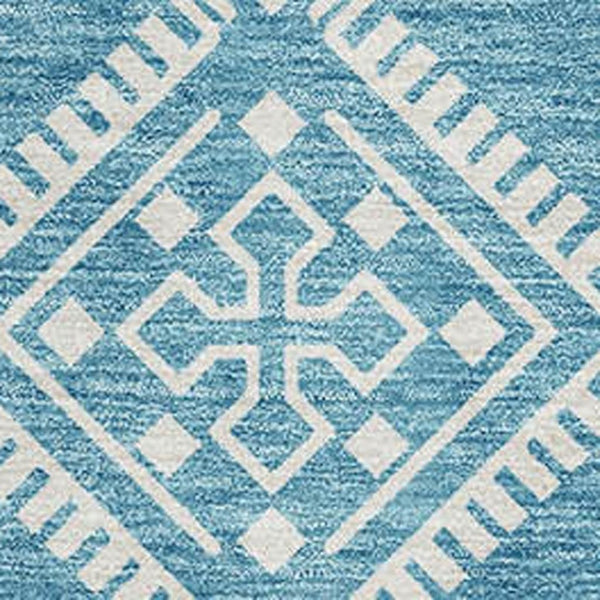 HomeRoots 10' X 14' Teal and Ivory Southwestern Area Rug - Washable, Stain Resistant, UV Protected for Indoor/Outdoor Use 671678
