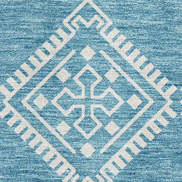 HomeRoots 10' X 14' Teal and Ivory Southwestern Area Rug - Washable, Stain Resistant, UV Protected for Indoor/Outdoor Use 671678