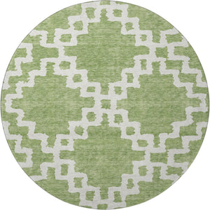 HomeRoots 8' Artichoke Green and Ivory Abstract Geometric Round Rug - Washable, UV Protected for High Traffic Areas 671681