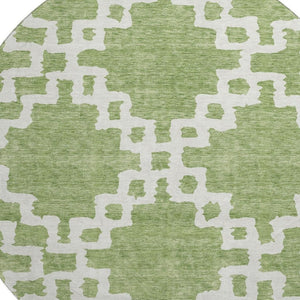 HomeRoots 8' Artichoke Green and Ivory Abstract Geometric Round Rug - Washable, UV Protected for High Traffic Areas 671681